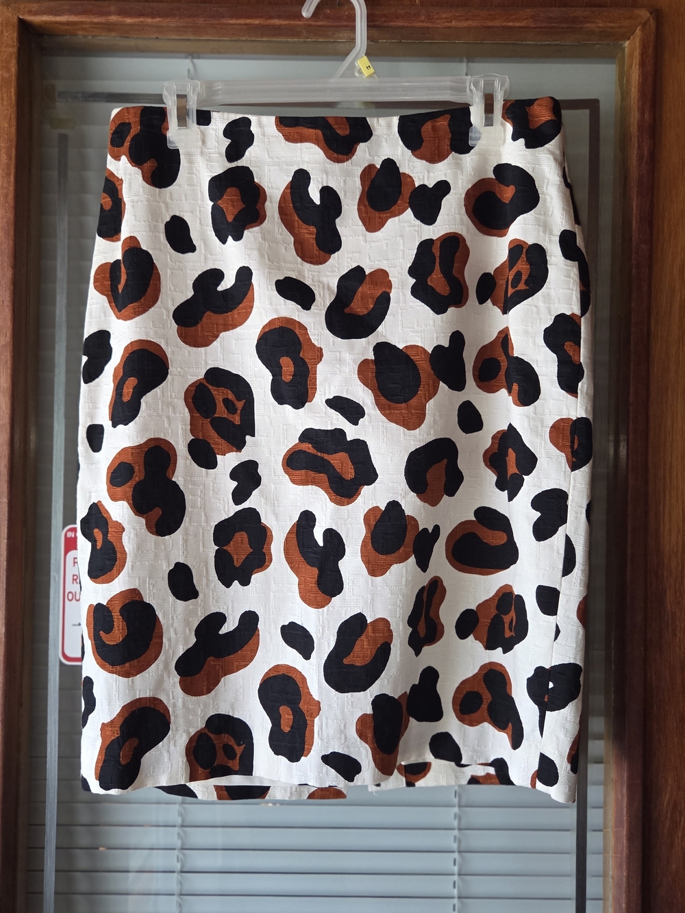 Talbots White Midi Skirt with Black and Brown Leopard Spots